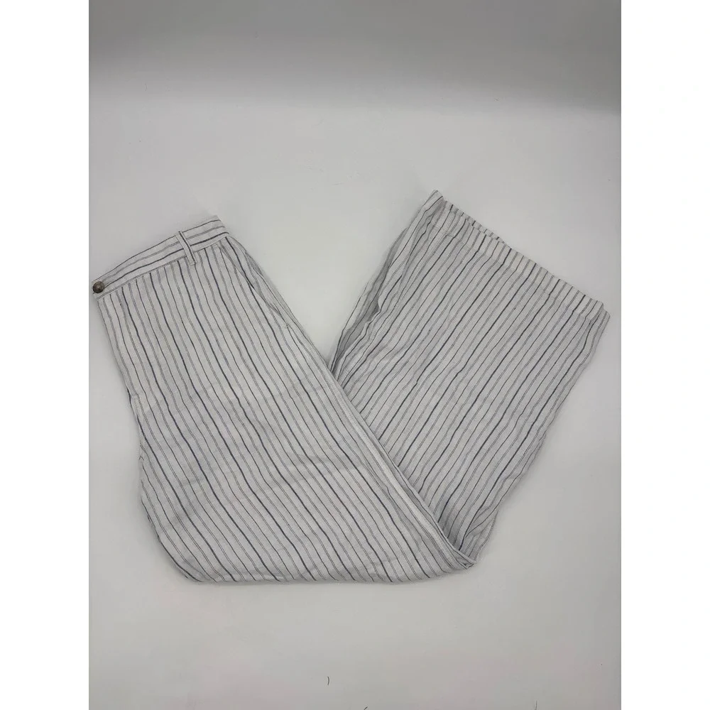 Madewell The Zoe Relaxed Wide Pant 100% Linen Striped White Blue size 6 NV159 - Picture 8 of 13